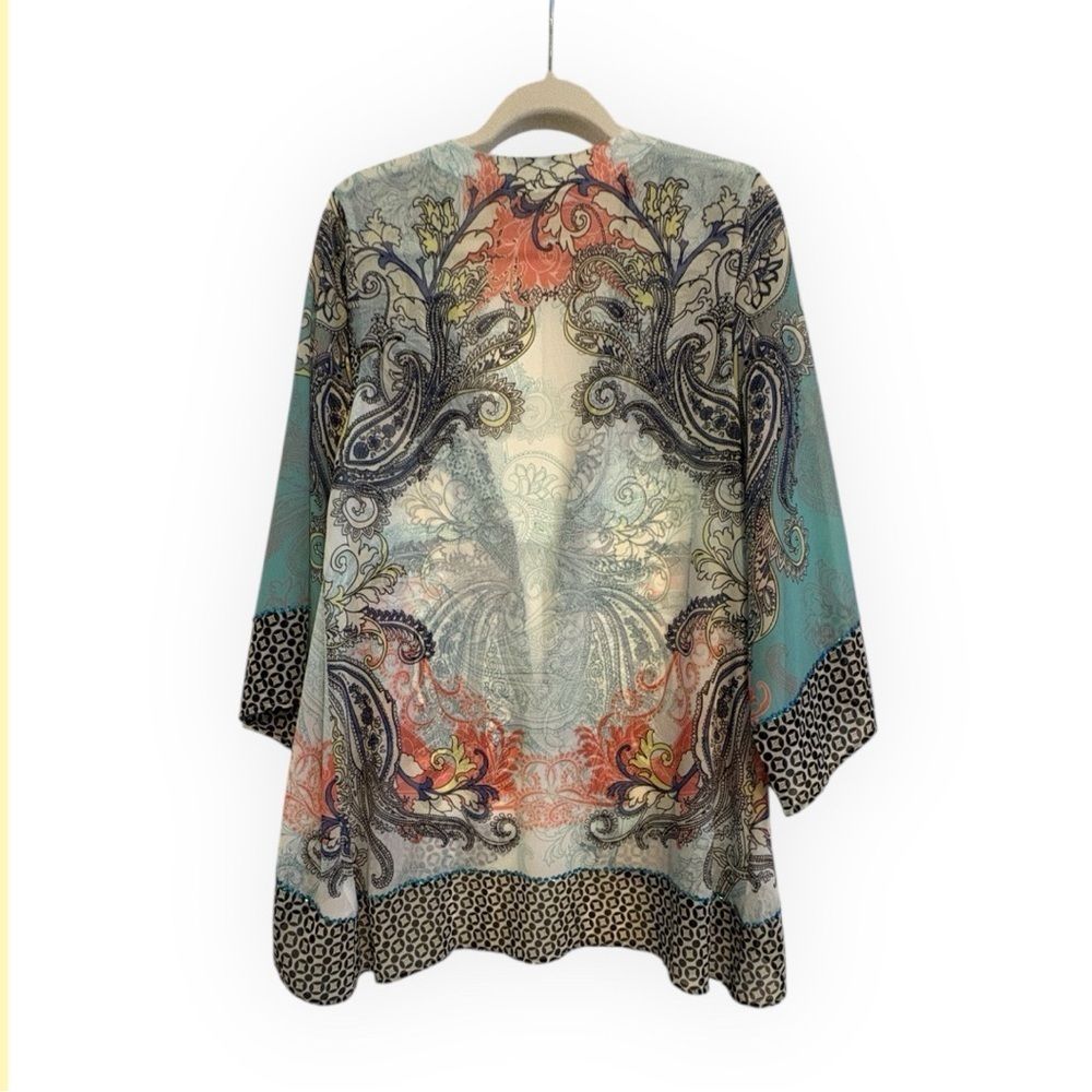 NWOT Soft Surroundings Coral and Blue Sheer Paisley Kimono Topper - Picture 3 of 10